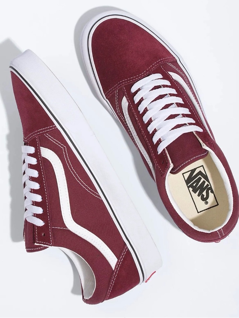 Vans Mens Old Skool Sneakers - Burgundy/White